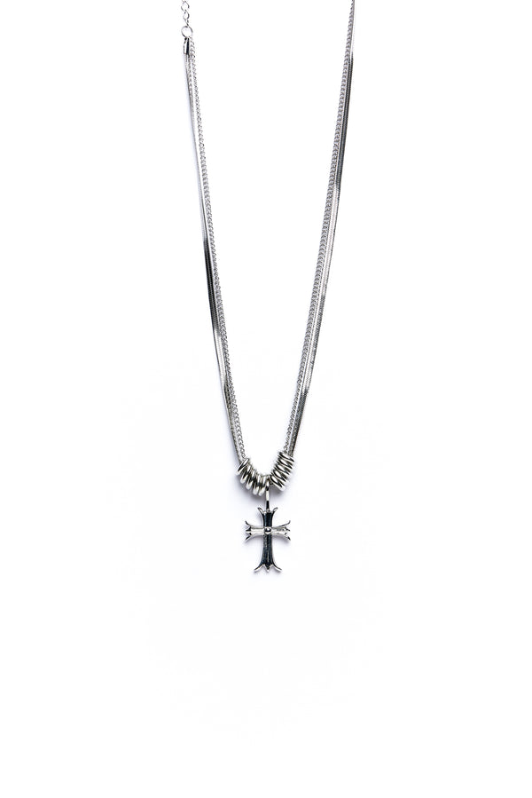 Silver Spiral And Cross Necklace