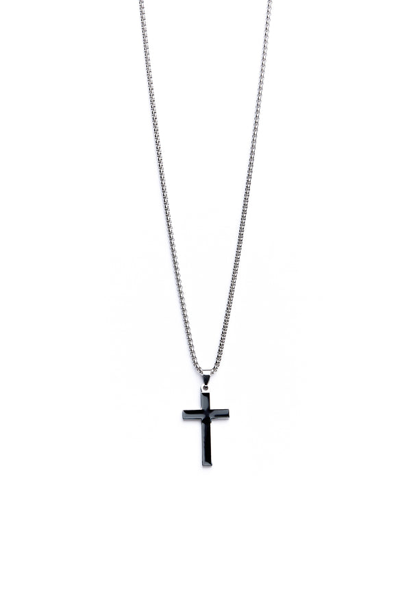 Silver Black Cross Necklace