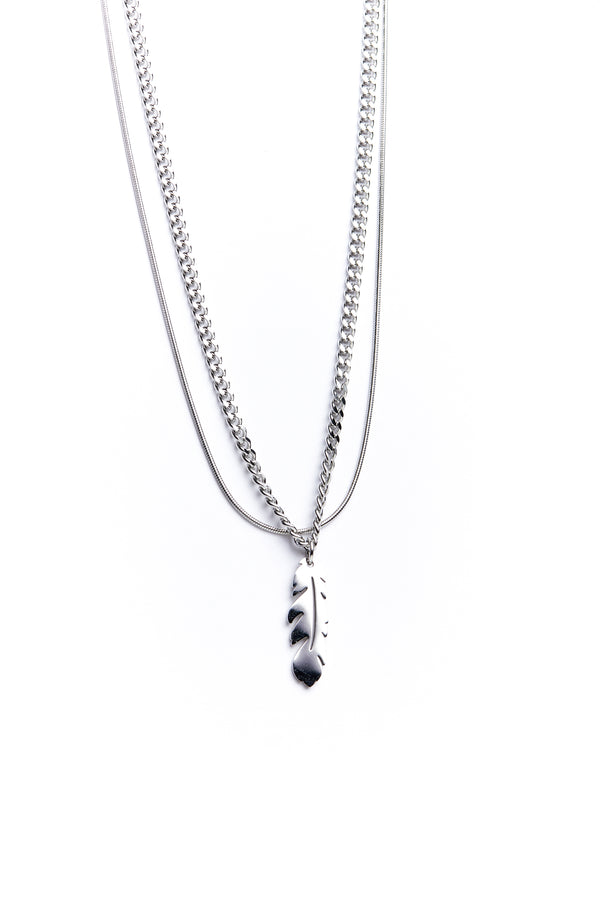 Silver Black Feather Necklace