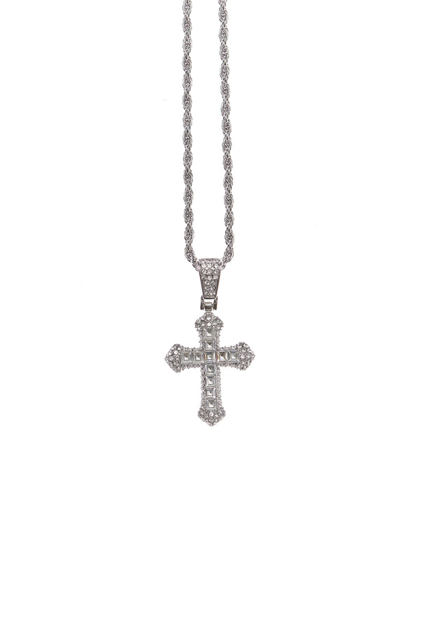 Silver Cross Pendant with Rope Chain