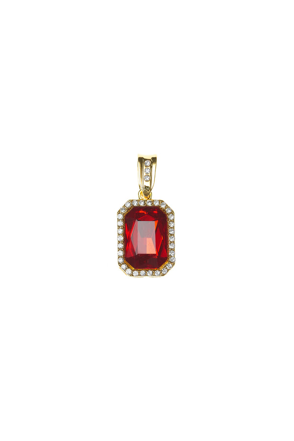 Gold Red Square Birthstone Pendant