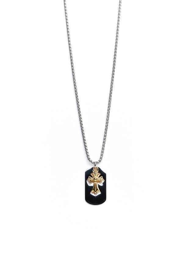 Gold Cross Tag Necklace