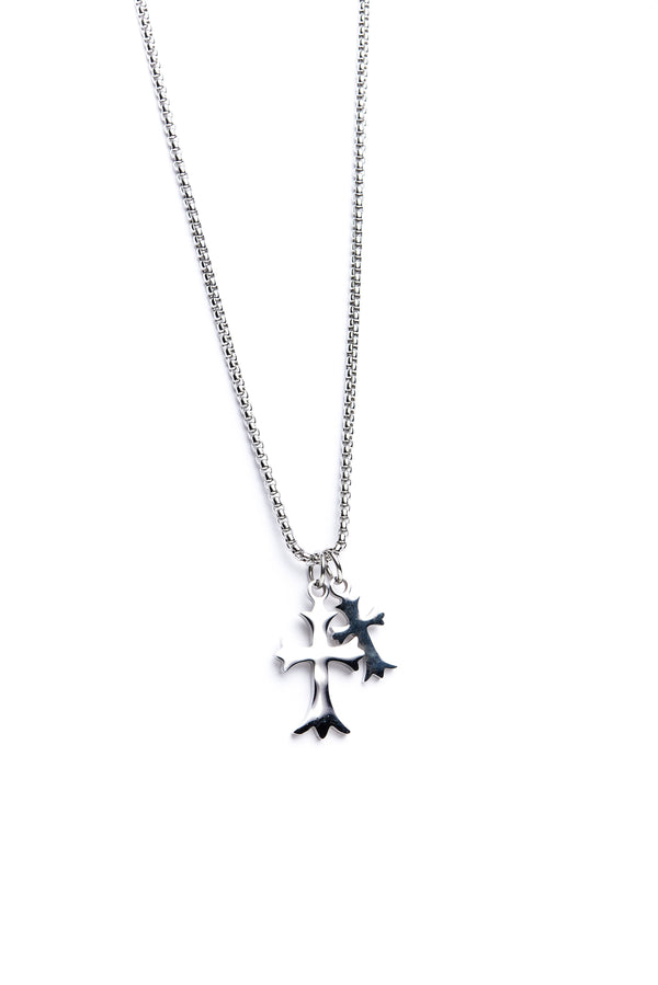 Silver Double Black Cross Necklace