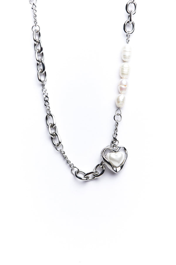 Silver Pearl Heart Chain