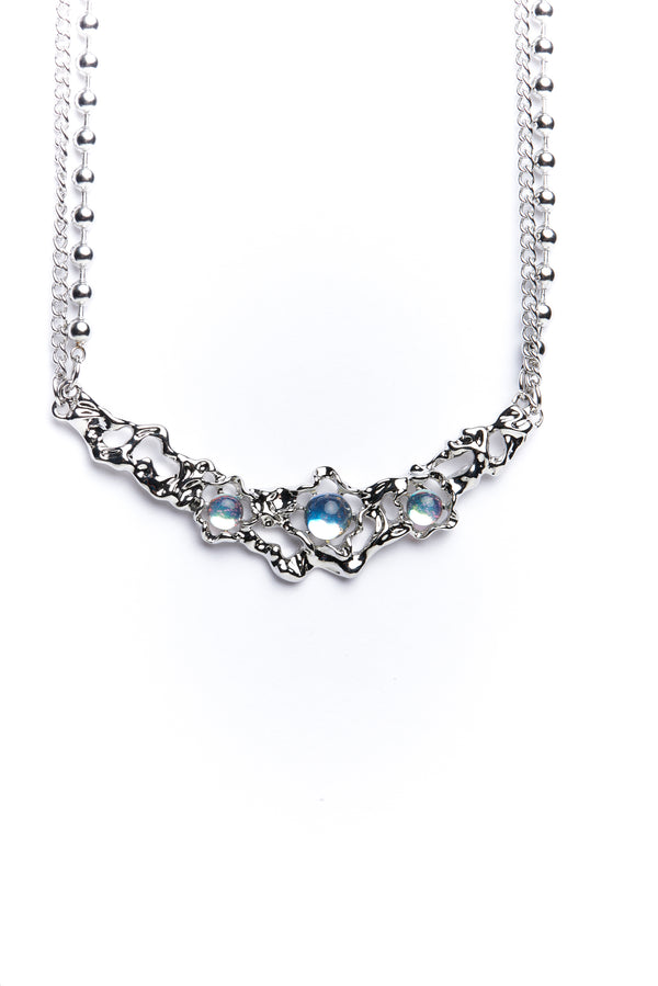 Silver Blue Stone And Bead Chain