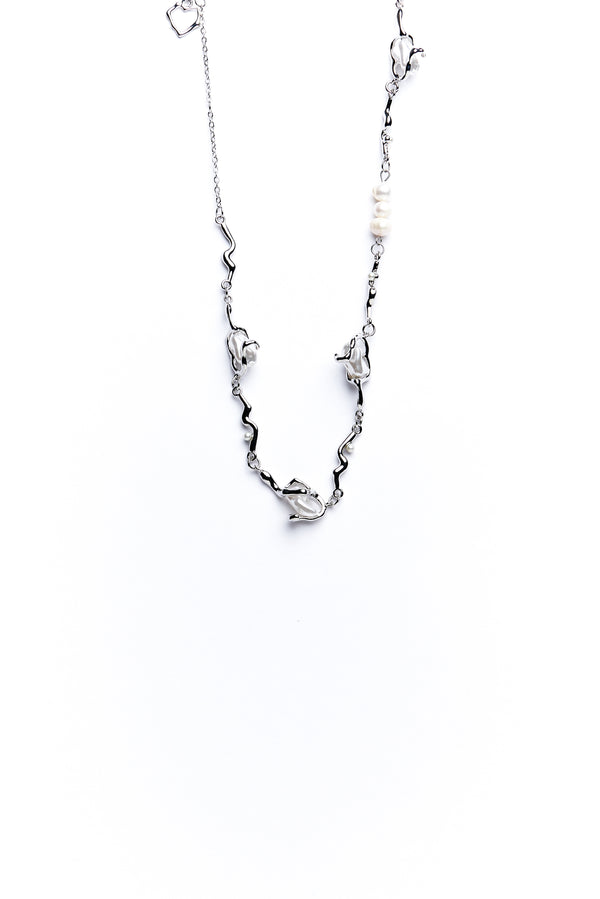 Silver Twig And Pearl Necklace