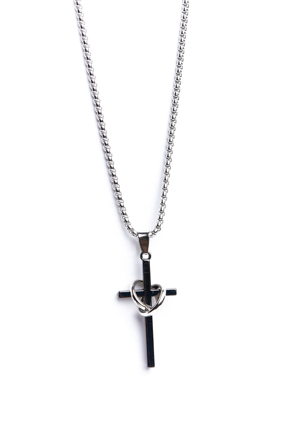 Silver Cross And Ring Necklace